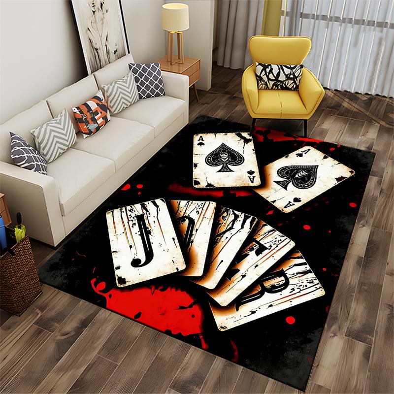 Playing Card Joker and Ace Design Carpet with Red Splatter Style Suitable for Use As an Anti-slip for Living Room Bedroom Sofas