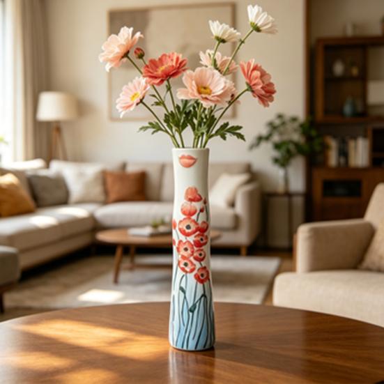 Handmade Face Bud Vase Bohemian Girls Face Ceramic Vase Cute Hand Painted Character Flower Plant Holder for Bathroom Living Room Shelf Home Decor