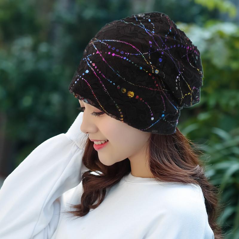 Women Summer Lace Rhinestone Breathable Sunscreen Sun Hat Female Spring Autumn Windproof Warm Confinement Cap Headscarf W54