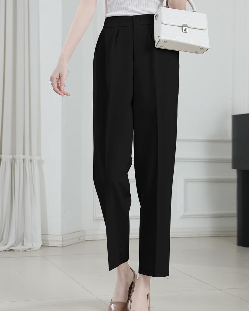 Sueeya Long Tapered Pants with Elastic Cropped and Stylish and Stylish Suit Pants for and Casual Commuting Women's Waist, Length, Slimming,