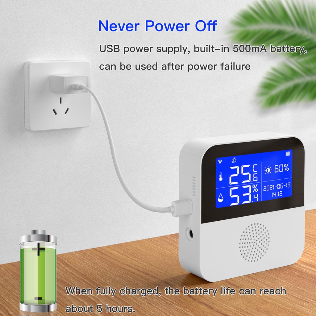 USB Powered Tuya WIFI Temperature and Humidity Sensor Indoor Hygrometer Thermometer with 2.9-inch LCD Display Screen