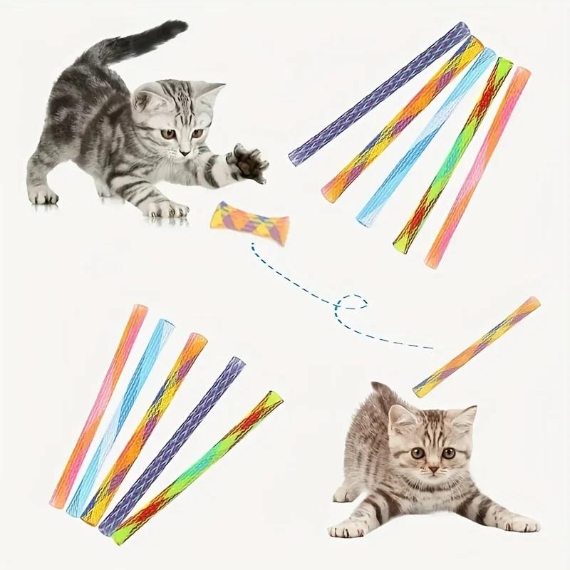 Pet Interactive Bounce Spring Sticks, Multi-color Foldable Tubes, Entertainment Toys for Kitten Hunting & Jumping