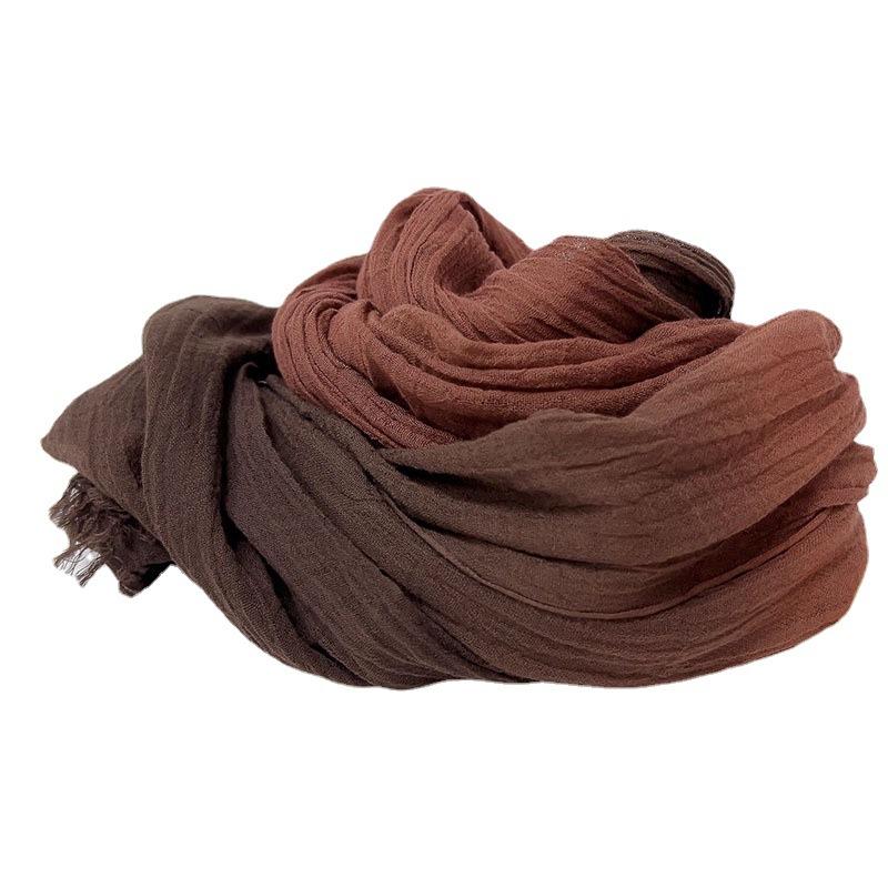 Retro Gradual Change Brown Cotton Scarf Plus Women'S Literary Thin Large Shawl Summer Neck Silk Scarf
