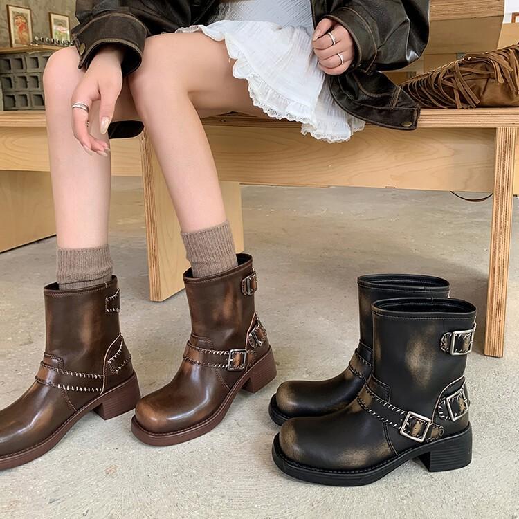 

Новогодние товары~ Зимние ботильоны из натуральной кожи на толстом каблуке с бархатной отделкой, популярные ботинки Мартина из Xiaohongshu в наличии. 39 коричневый