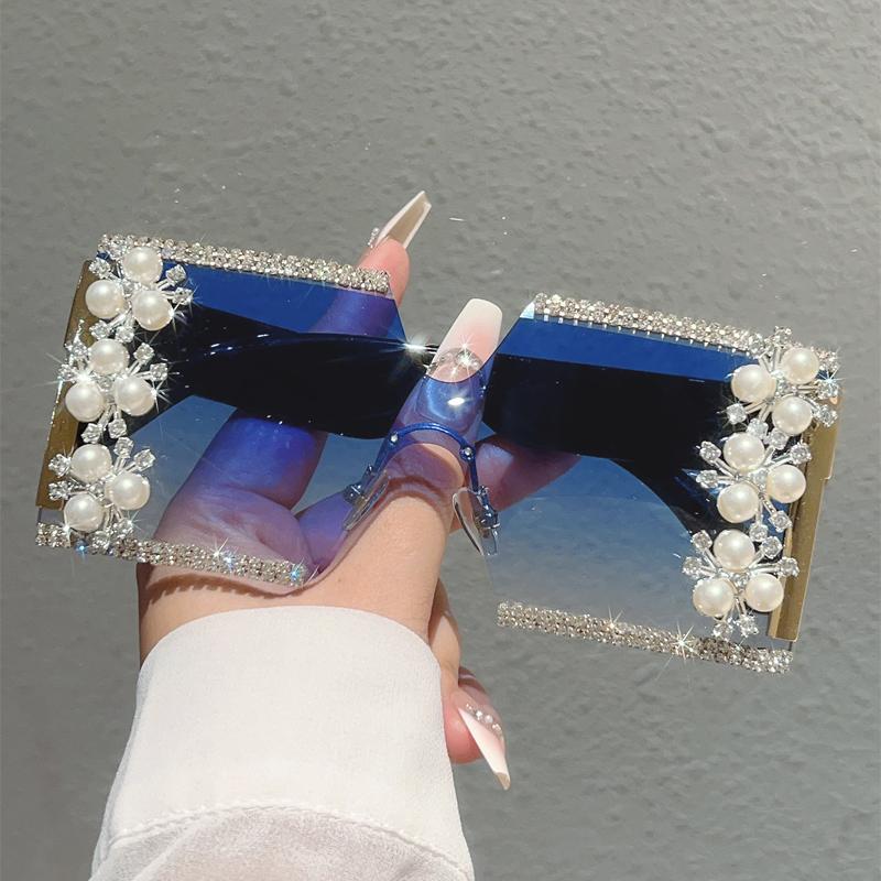 Bai Fen Bai Electronic 3C Women's Kammpt Oversized Square Sunglasses With Rhinestones Fashion Gradient Decor Shades Trendy Brand Design Casual Sun Glasses Cm