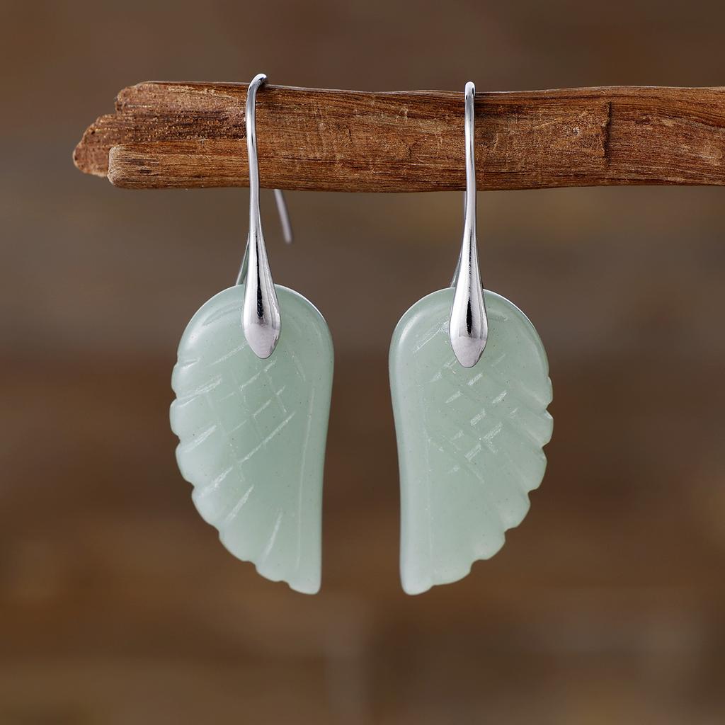 Personalized natural stone crystal wings copper plated real gold ear hook atmosphere design European and American jewelry gifts