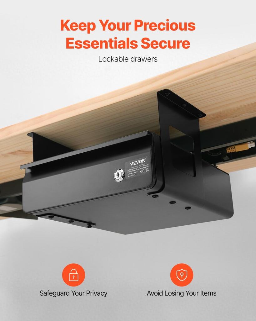 33 Cm Lockable Under Desk Drawer Organizer Slide-out Drawer Home Office