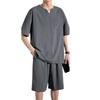 Platilive Short Sleeve Summer Set with Top and Solid Large Medium Men's V-Neck T-Shirt Shorts, Color, Sizes, Moisture-Wicking, Quick-Drying,