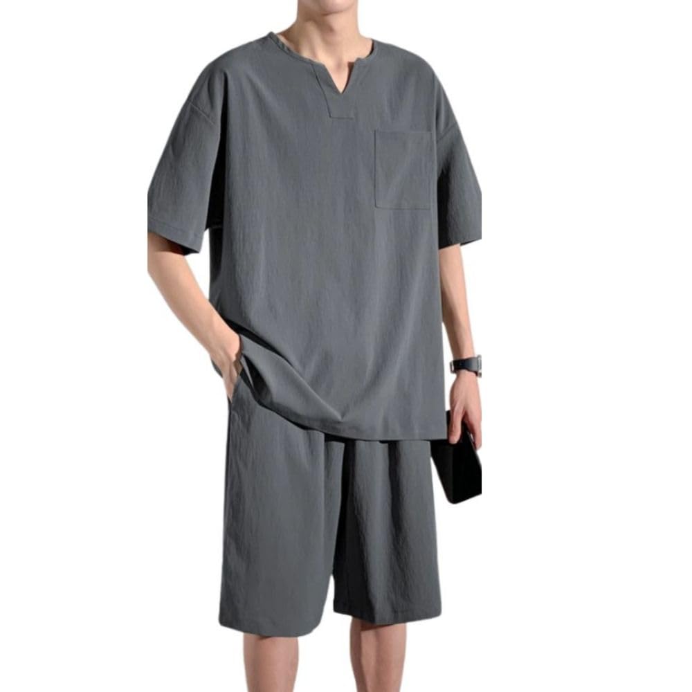 

Platilive Short Sleeve Summer Set with Top and Solid Large Medium Men s V-Neck T-Shirt Shorts, Color, Sizes, Moisture-Wicking, Quick-Drying,