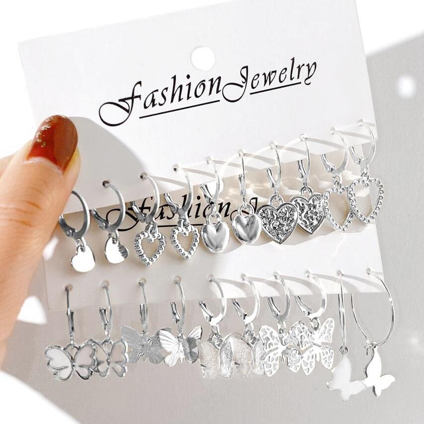 Fashion Creative Simple Earrings Set for Women Vintage Temperament Hollowed-out Butterfly Love Earrings Jewelry Gifts 2026 New
