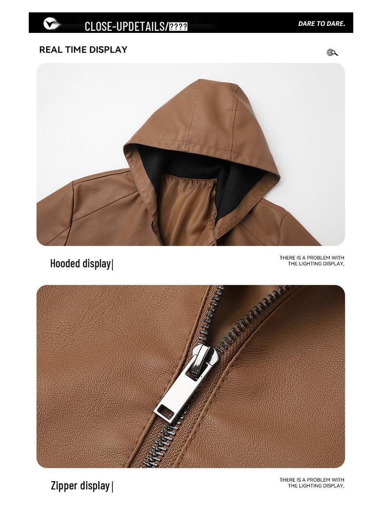 Veste de Moto à Capuche en Cuir PU Rétro pour Homme Printemps/Automne 2025 – Style Décontracté Cool Jeune