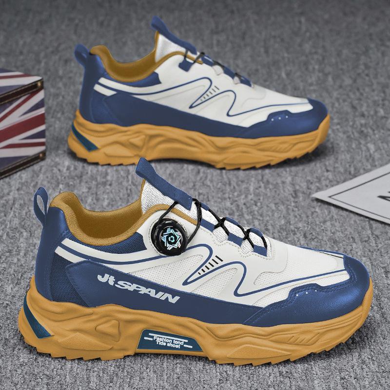 Fashion Men's Rotating Buckle Sneakers Korean Breathable Mesh Sneakers Casual Sports Shoes Thick Sole Outdoor Running Shoes Men Sneakers