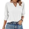 Women's Fashion Summer Loose V-neck Tight Pleated Mid Sleeve Top
