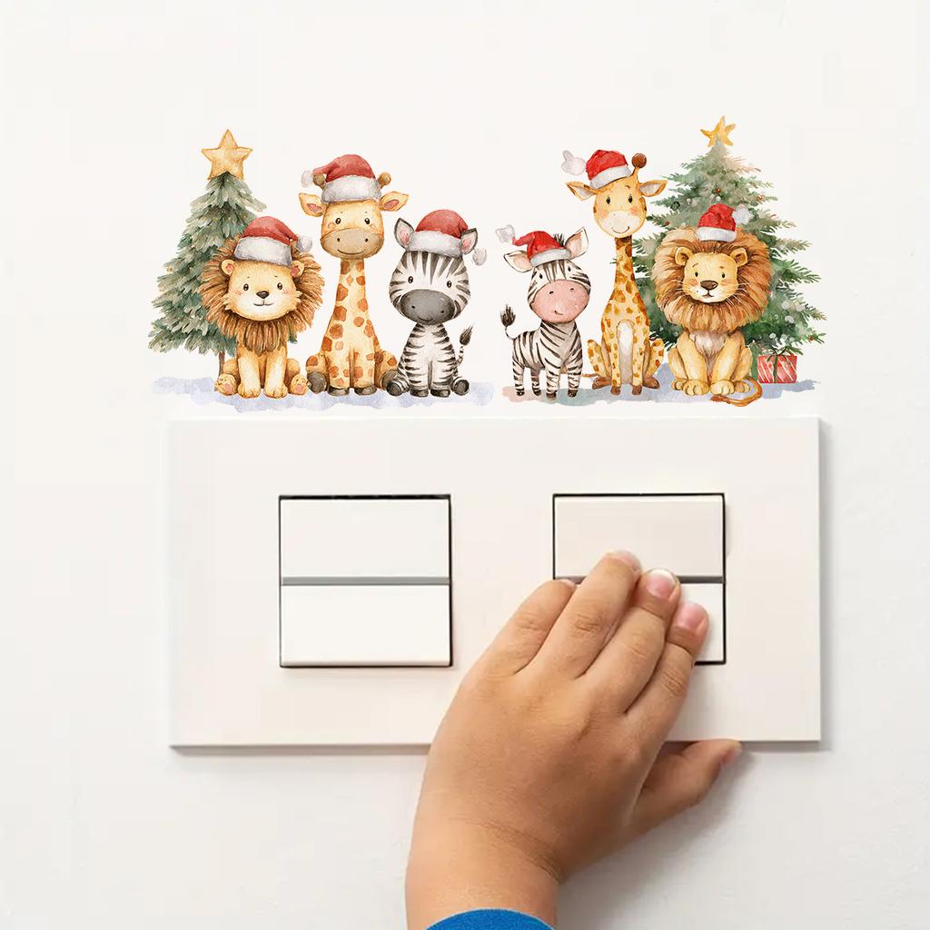 Cartoon Weihnachten Tier Weihnachtsbaum Wandaufkleber, Weihnachtsraum Dekoration Wandaufkleber