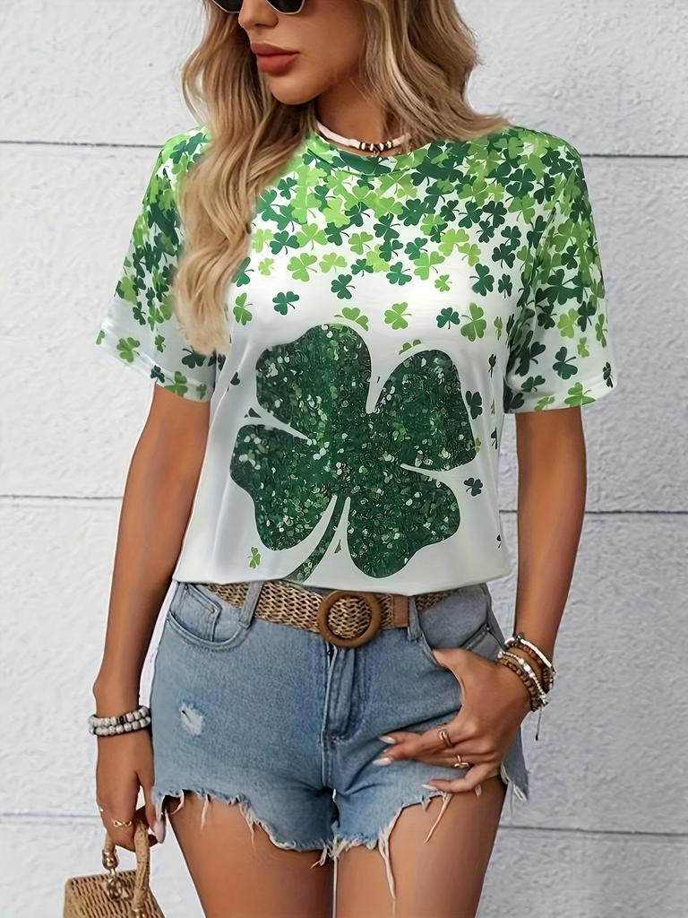25 European Cross-Border St. Patrick's Day Shamrock 3D Print Women's T-Shirt