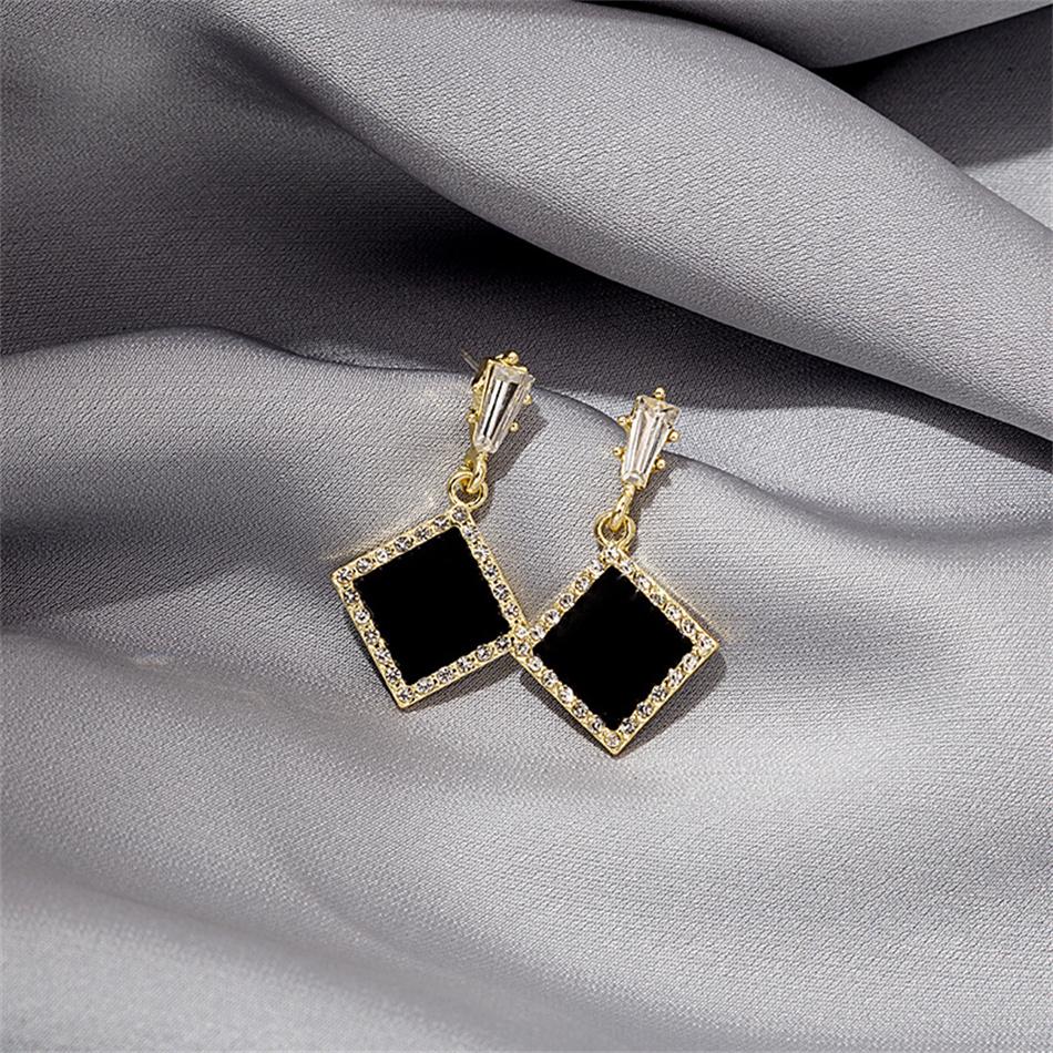 Geometric Black Square CZ Crystal Pendant Earrings Brincos for Women Girls Jewelry Christmas Gift