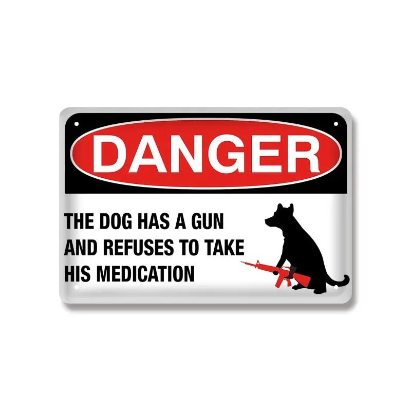 Vintage Warning Dog Metal Tin Sign for American Creative Sheet Painting Animal Wall Decoration Made of Old Iron Signs 8x12 inch