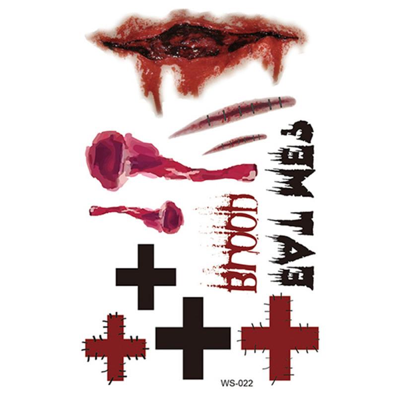 Halloween Realistic Terror Wounds Tattoos Waterproof Tattoo Sticker With Fake Scab Blood Special Costume Small Neck Fake Tatoo