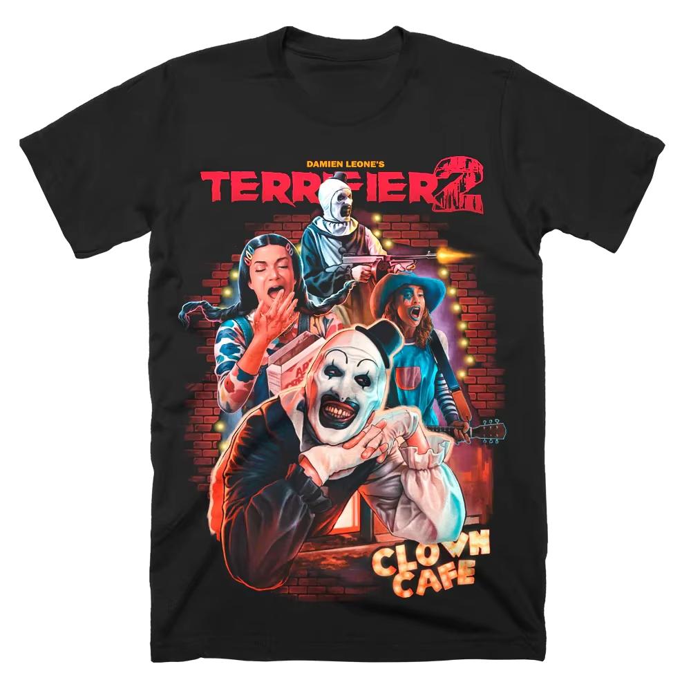 Terrifier Art the Clown T-shirt Vintage Gewassen Katoen Tee Unisex Korte Mouw Ronde Hals Slasher Horror Cultfilm Streetwear Top Cadeau 2026 Hete Verkoop