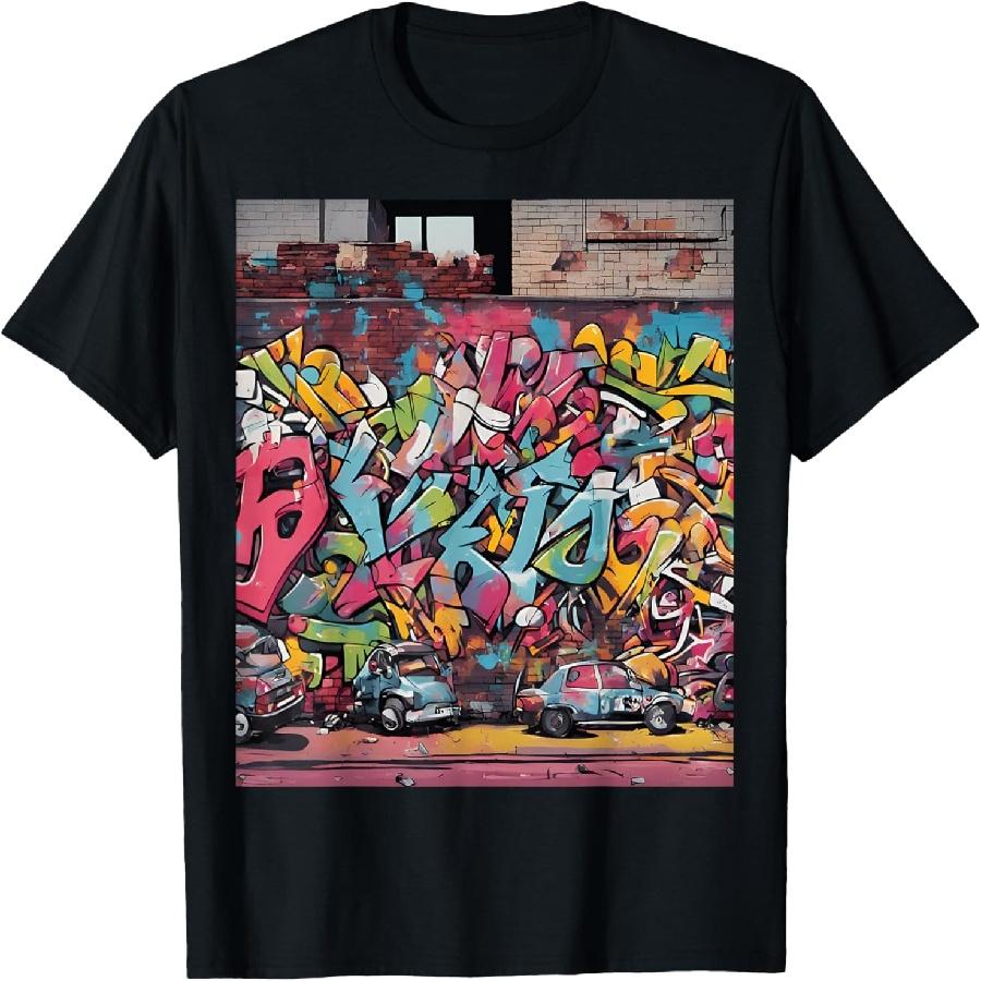 Футболка с анимационной граффити-сценой, городское искусство(1) S чёрный