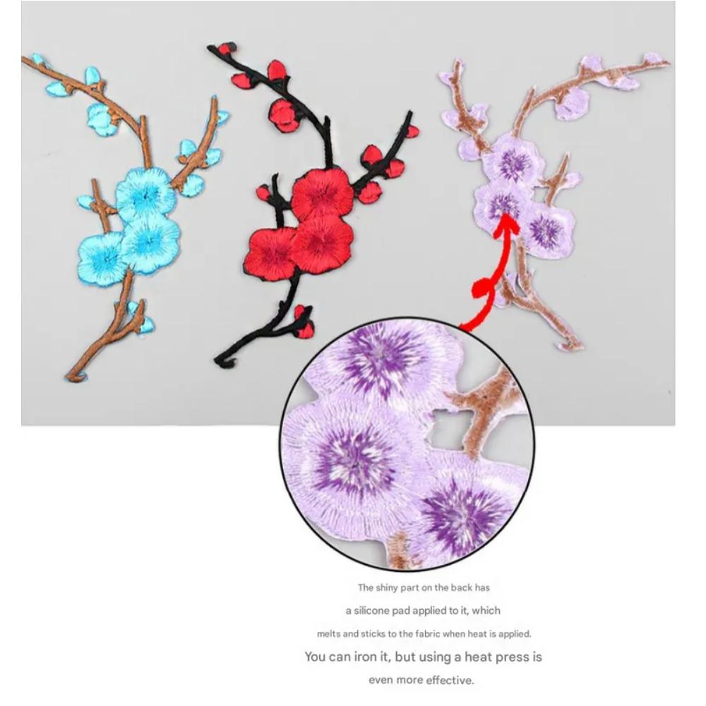 Hanbok(Kore Geleneksel Kumaşı) Nakış Yama/Arma. Çiçek: Erik çiçeği 9 renkten 1'i ısı ile yapıştırılan yama