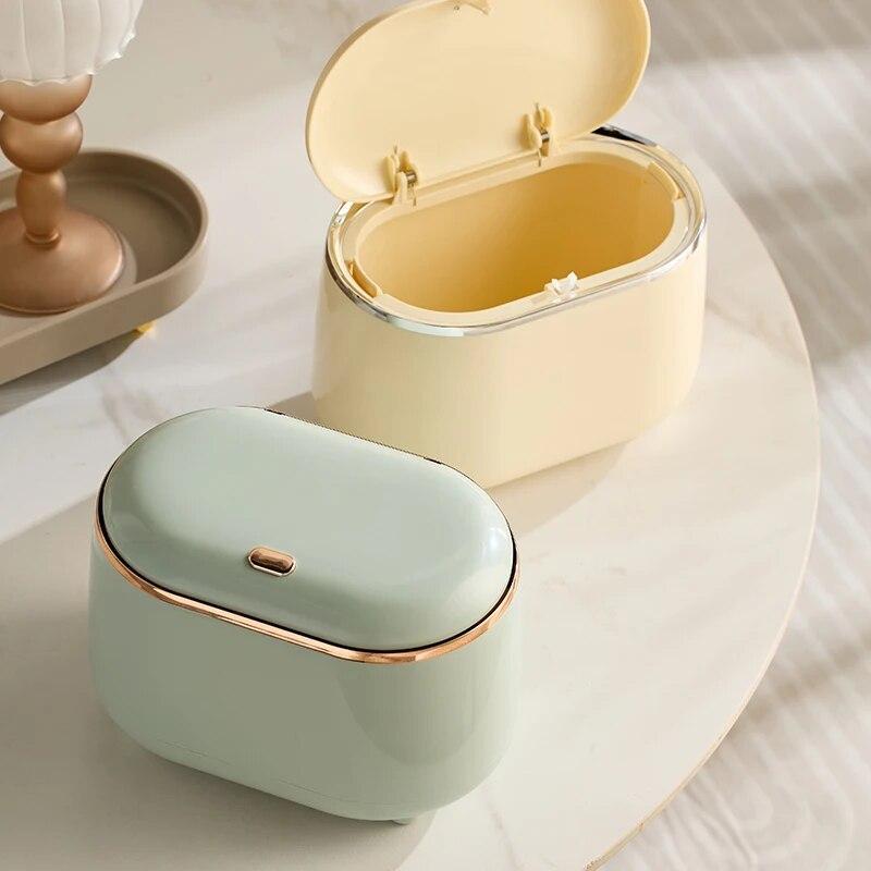 Mini Desktop Trash Can With Lid Light Luxury Plastic Press Type Trash Can For Bathroom Office, Bedroom, Living Room
