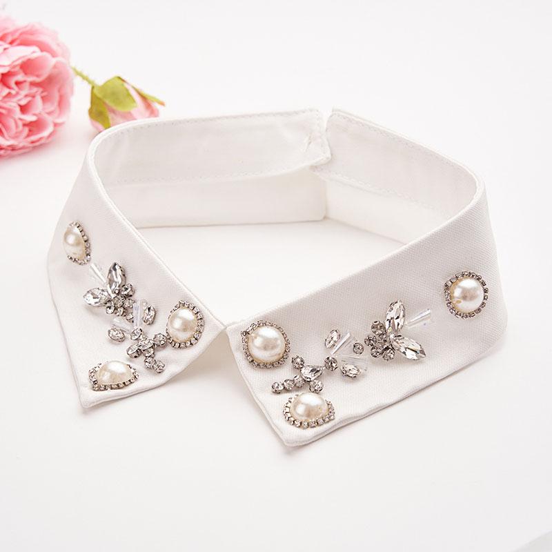 Retro Rhinestone False Collar Neckline Women Lapel Fake Collar Woman Embroidery Removable Detachable Tie Clothing Accessories