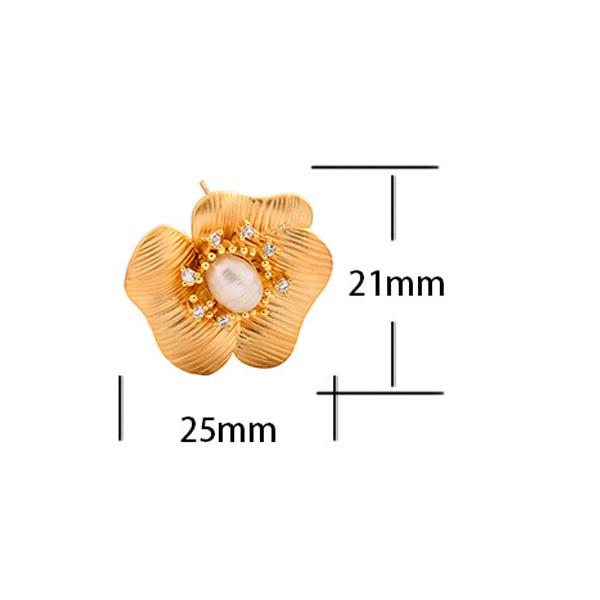 2026 Retro Artistic Flower Pearl Stud Earrings - Matte Gold Textured Petal Zircon Inlaid Earrings for Women Niche Design Jewelry