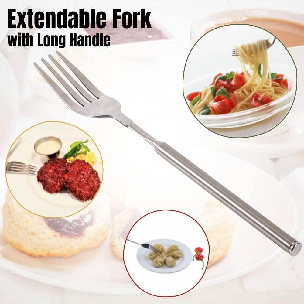 Extendable Fork and Spoon Set, Telescopic Stainless Steel Fork and Spoon, Retractable Tableware Extending To 25.2 Inches for BBQ, Dinner, Fruit, and