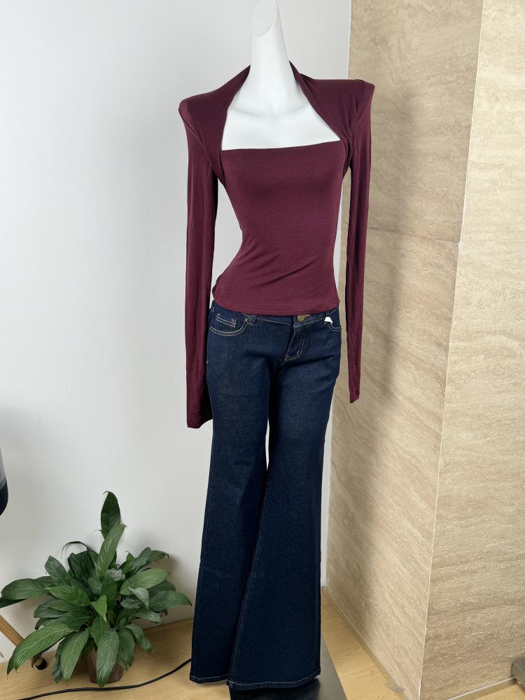 In-stock American Retro Low Waist Straight Leg Flare Jeans - Elastic Slim Fit Highlights Waistline 