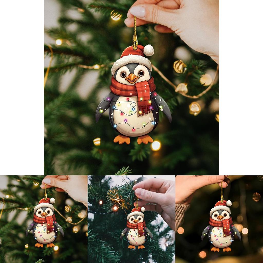 Christmas Red Hat Penguin Acrylic Auto Accessory With Cartoon Theme For Vehicle Decor