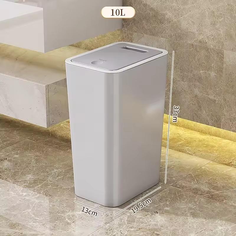 Bathroom & Kitchen Odor-Proof Trash Can - 10L One-Touch Opening, Modern Design, Durable Plastic, Space-Saving Leakproof Bin