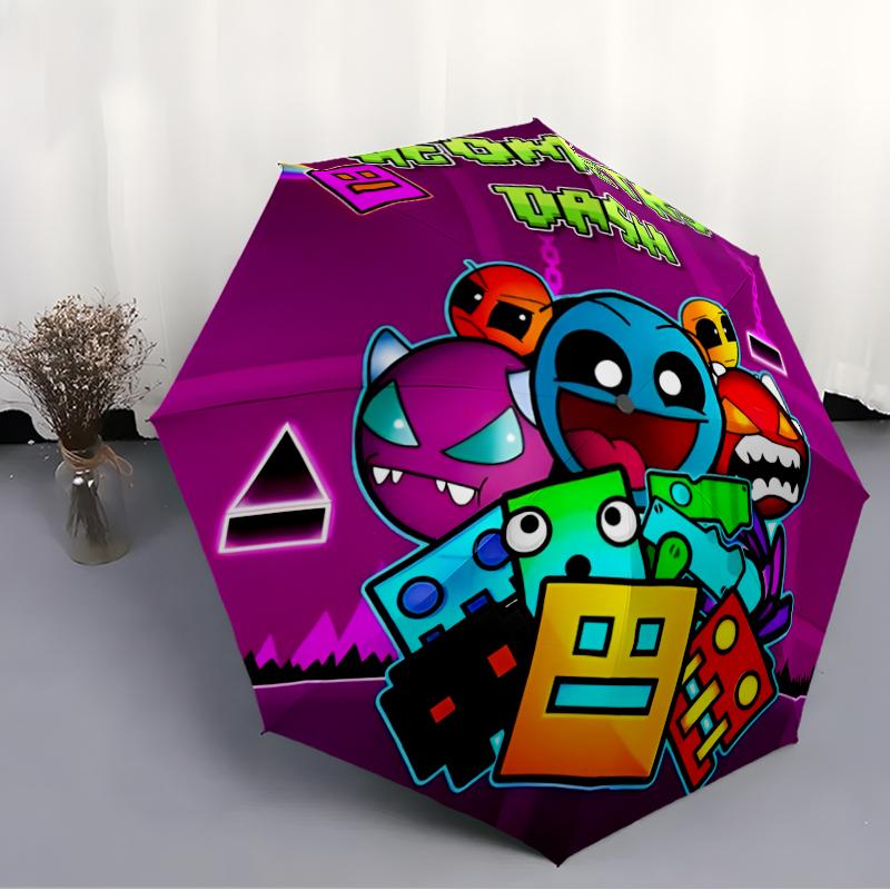 Geometry Dash Fashionable Automatic Opening/Closing Folding Umbrella. Portable and Foldable, Ideal for Gift, Travel, and Daily Use.