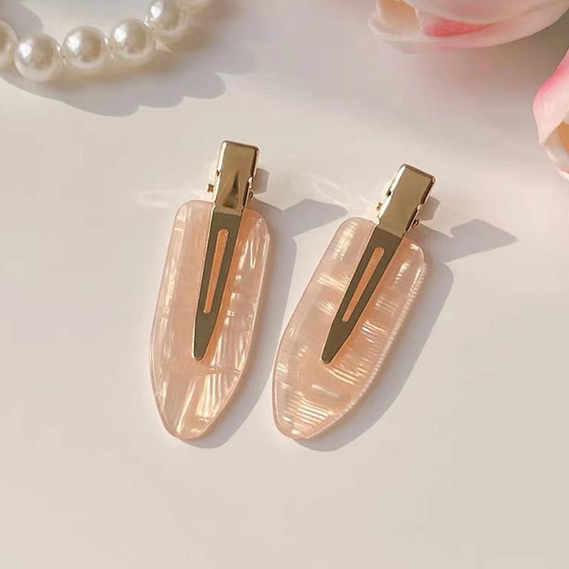 2Pcs Korean Style Hair Styling Tool Simple Pink Seamless Hair Clip For Women Sweet Fresh Bangs Clip Duckbill Clips Hairpins