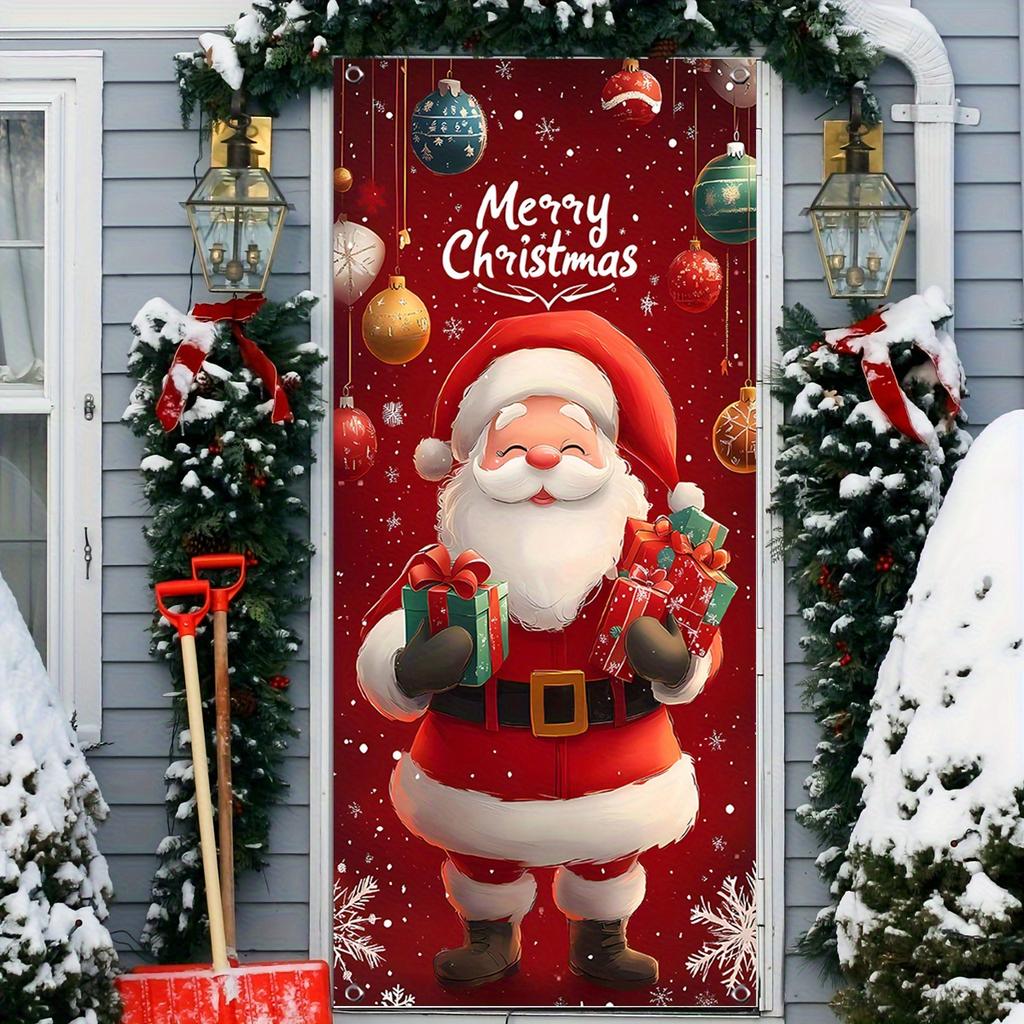 1 piece 2D cute Santa Claus themed door cover washable and reusable