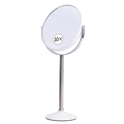 Vergrößernder Tisch-Kosmetikspiegel [Höhenverstellbar] 10-fache und 1-fache Vergrößerung, Zweiseitig, Großer Spiegel, Make-up-Ständer-Spiegel, Tischspiegel (10X)