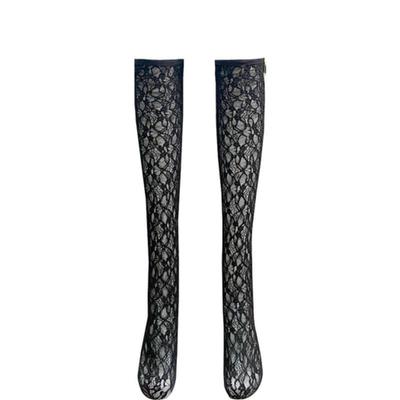 Romantic Tiger Lace Tied Ribbon Knee High Stockings (black)
