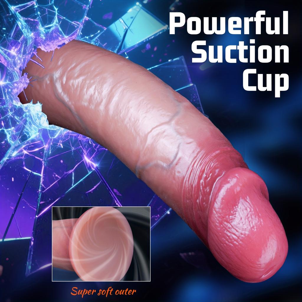 7.87" Realistic Dual Density Silicone Dildo, Sliding Skin Design, Soft Skin Feel Texture, Strong Suction Cup, Brown Color, Premium Collection