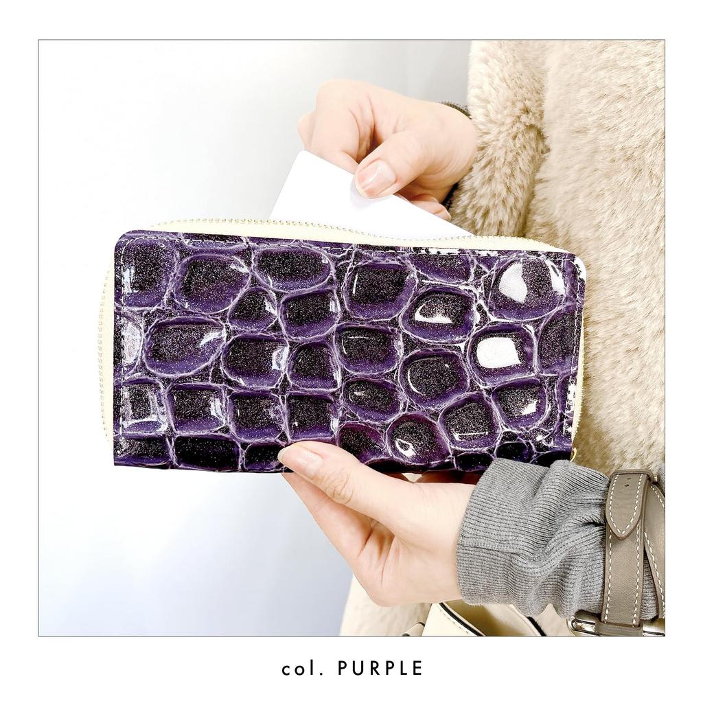 Trendy Yamagishi Enamel Crocodile Embossed Long Wallet, Genuine Leather, Women's, Card Slots, Coin Purse, Bill Compartment, Round Zipper, Gran Cocco,