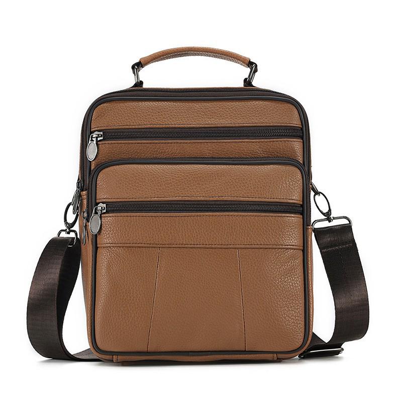 Men's Genuine Leather Vertical Crossbody Bag - Large Capacity, Top Layer Cowhide, Casual Outdoor Shoulder Bag