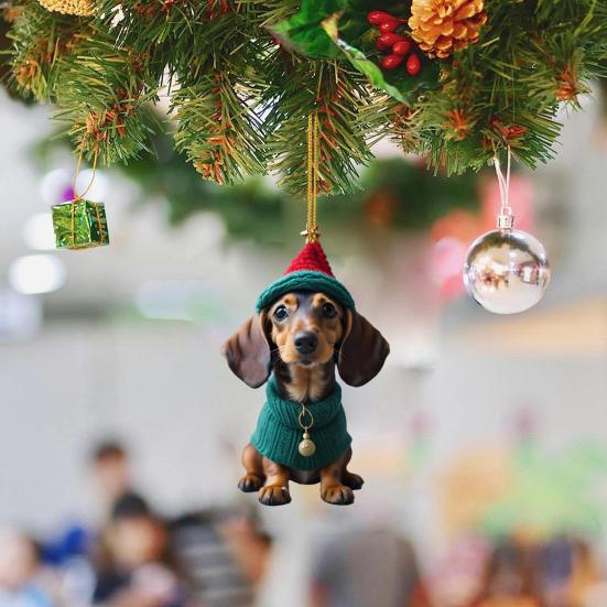 Cute Christmas Tree Pendant Cartoon Puppy Hanging Ornament Acrylic Art Craft Ornament