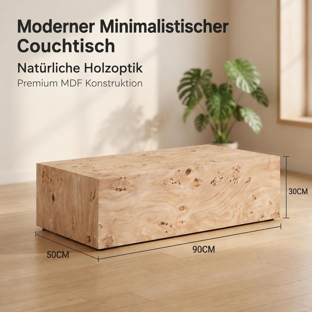 Minimalist Coffee Table In Wood Look – Modern Living Room Table, Versatile, Sturdy Construction, Easy-Care Surface, Approx. Dimensions