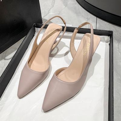 Fashion Women's Baotou Sandals Fall New Pointy Shallow Mouth Vintage Temperament High Heel Single Shoes