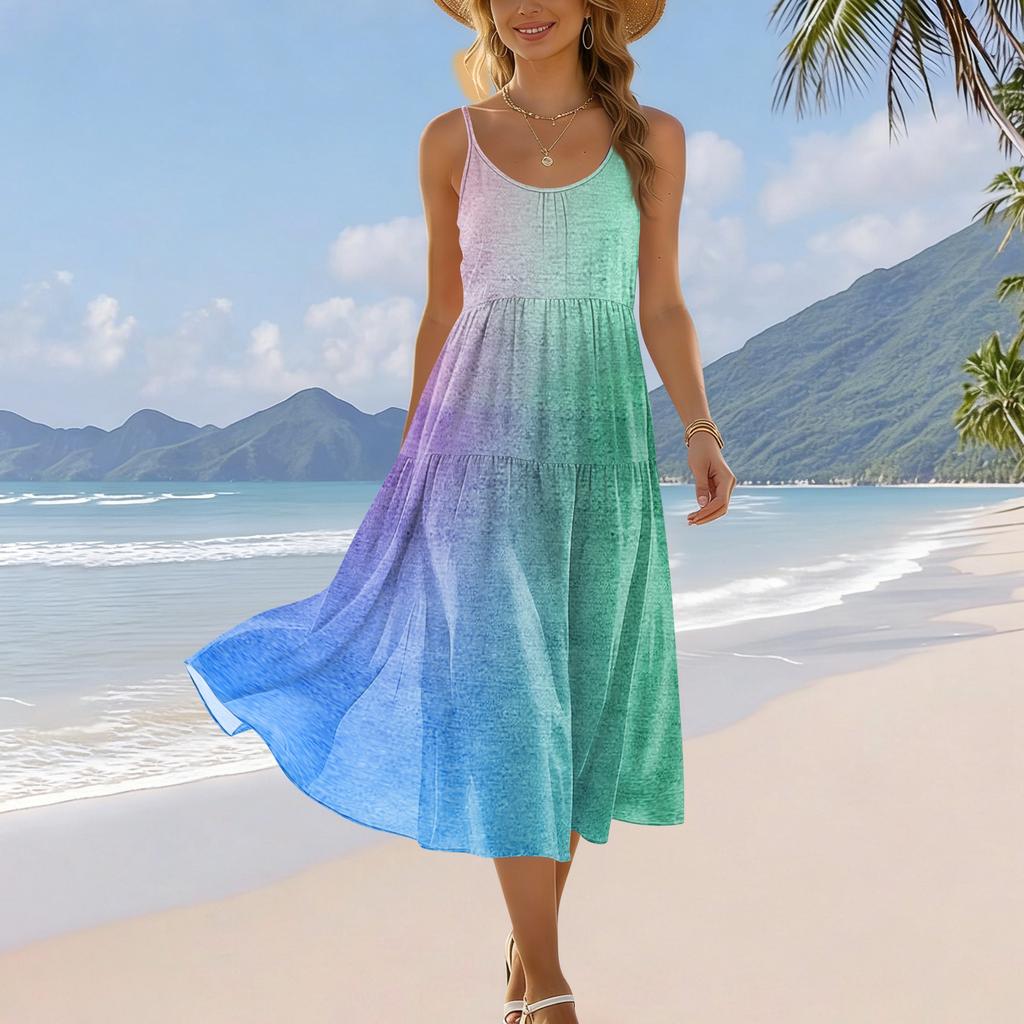 Rückenfreies Kleid Maxikleider Spaghettiträgerkleid Strandkleid Urlaubsoutfits Für Damen Ärmelloses Sommer-Stil