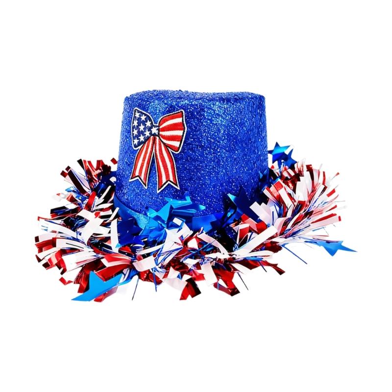 Homburg Unique Patriotic Tinsel Patriotic Styling Hat Gifts for Boyfriend Hat Wide Brimmed Unisex Wear for Gatherings