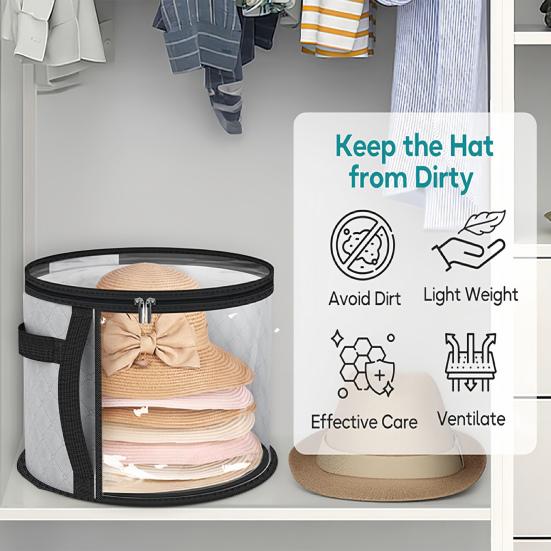 Kulatý úložný box na klobouk Organizér na klobouky s průhledným okénkem Rukojeť na přenášení Skříňový box na klobouky Pojme 3-5 klobouků pro kovbojský klobouk Sluneční klobouk