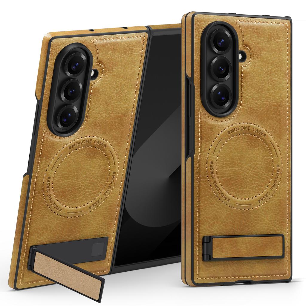 For Samsung Galaxy Z Fold7 5G Case Compatible with MagSafe Kickstand Leather Phone Back Cover