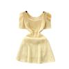 Age-Reducing Yellow Elegant Square Collar Slimming Short Dress