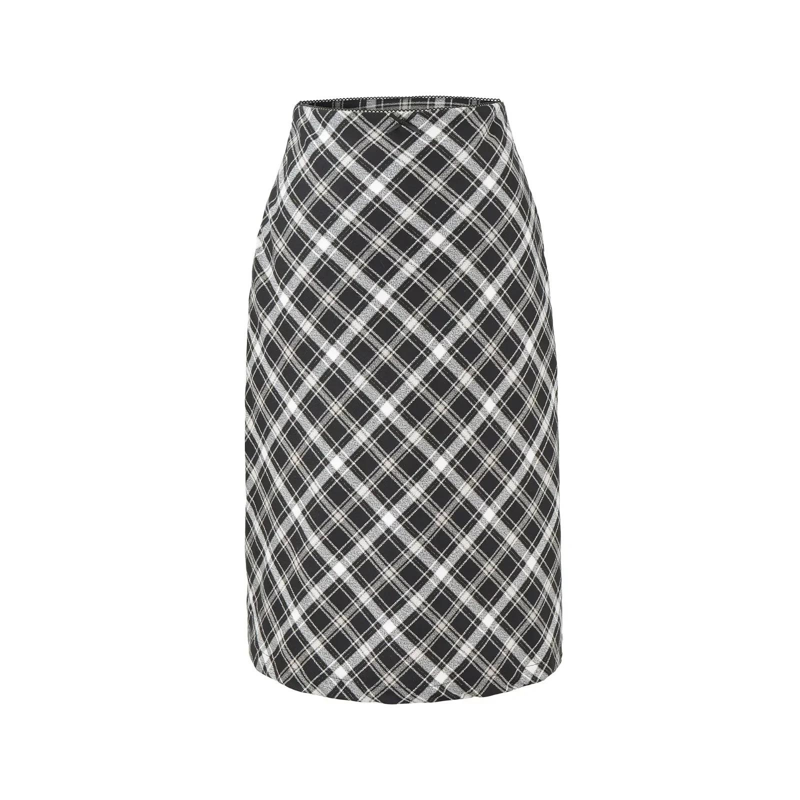 

Women s American Retro Plaid High Waist Skirt: Slimming, Hip-Hugging, Mid-Length for Spring & Autumn Small