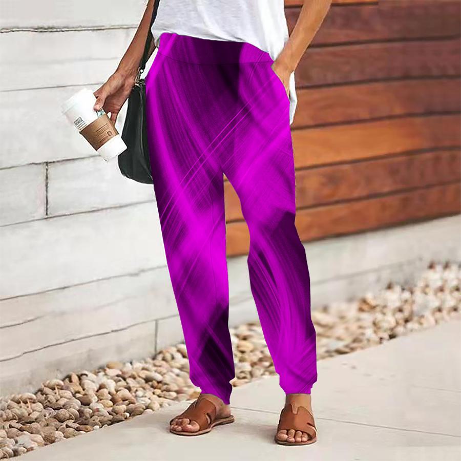 Pantalones de Estampado Abstracto para Mujer con Cordones, Cintura Elástica, Pantalones Holgados, Pantalones Largos Casuales, Pantalones con Bolsillos